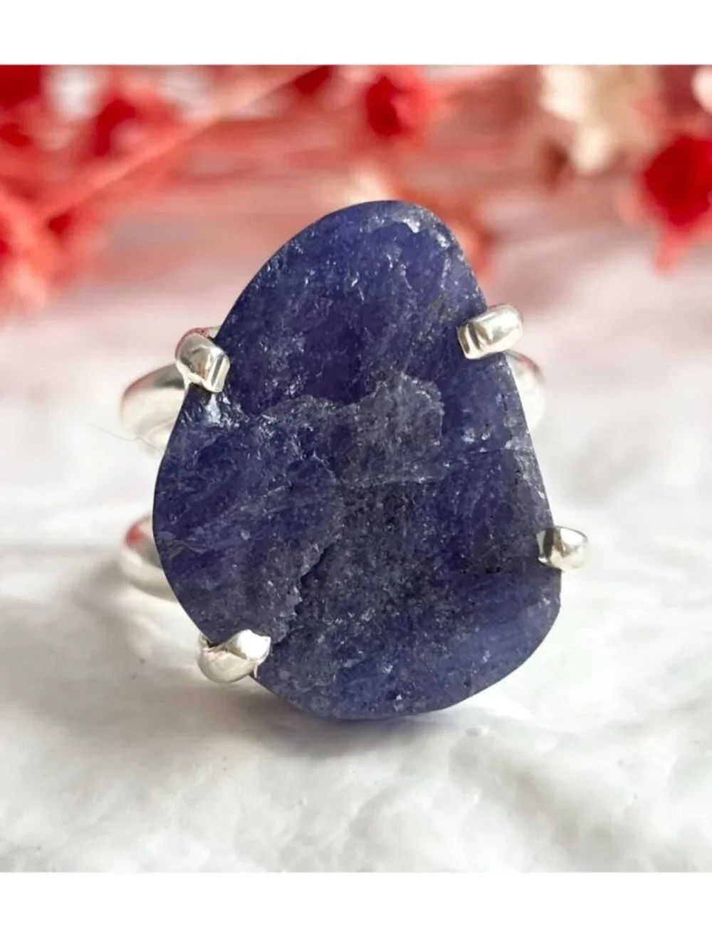 ARYA Rough Tanzanite Solitaire Gemstone Sterling Silver 925 Vintage Ring - sz 7